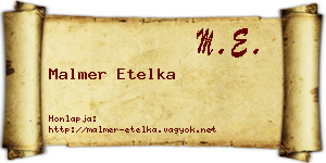 Malmer Etelka névjegykártya